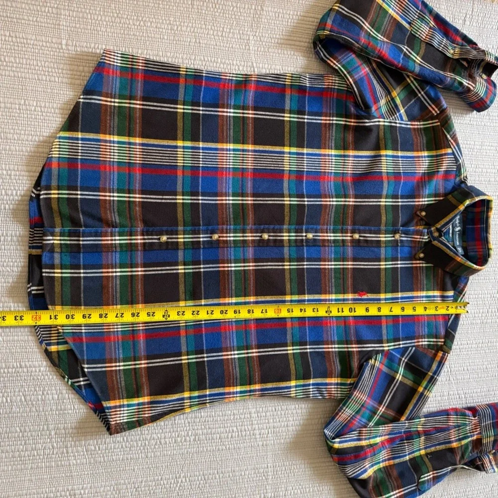 Ralph Lauren Mens  Custom Fit Plaid Flannel Button Down Shirt Multi Color Size L